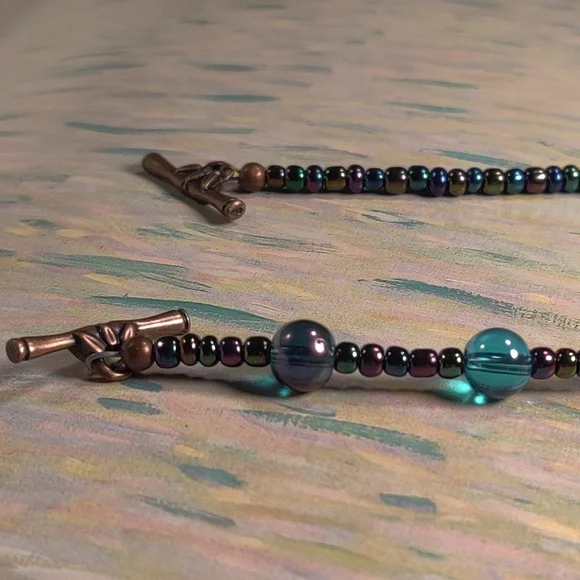 Blue Agate & Glass Beads Handmade Bracelet - Picture 5 of 13